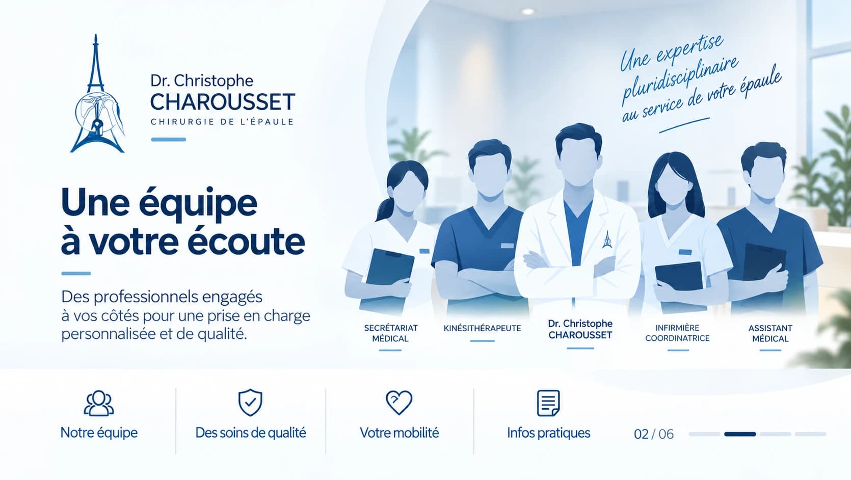 Présentation de l'équipe du cabinet affichée à l'écran