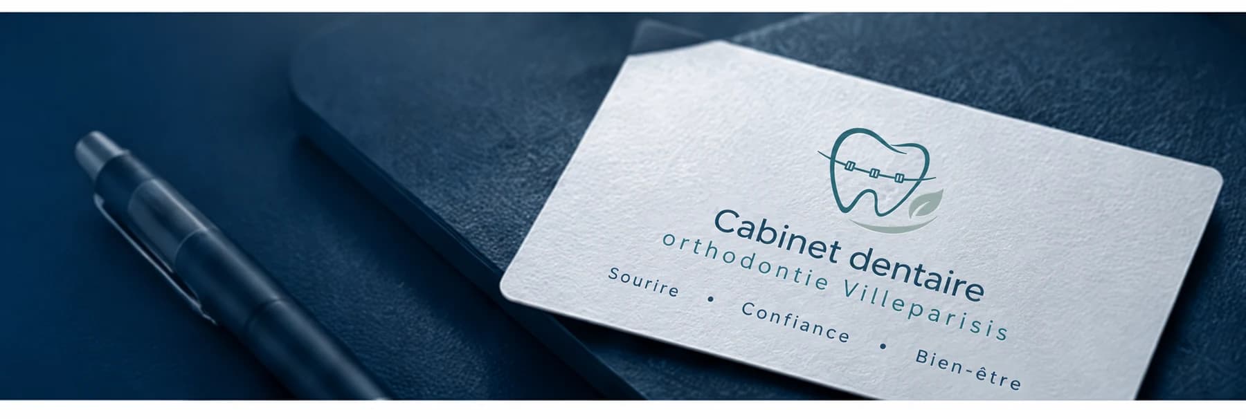 Carte de visite imprimée du Cabinet dentaire et d'orthodontie Villeparisis, gros plan sur le grain du papier