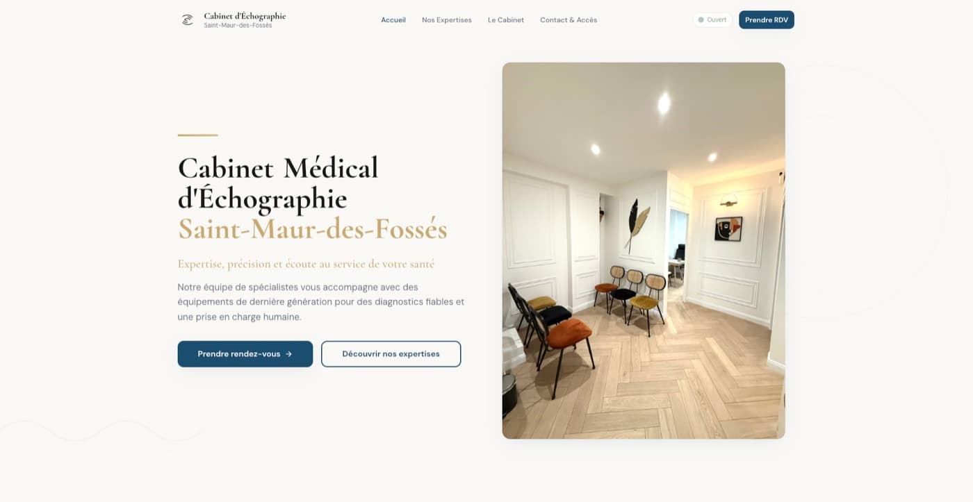 Aperçu de la page d'accueil du site de Cabinet d'échographie