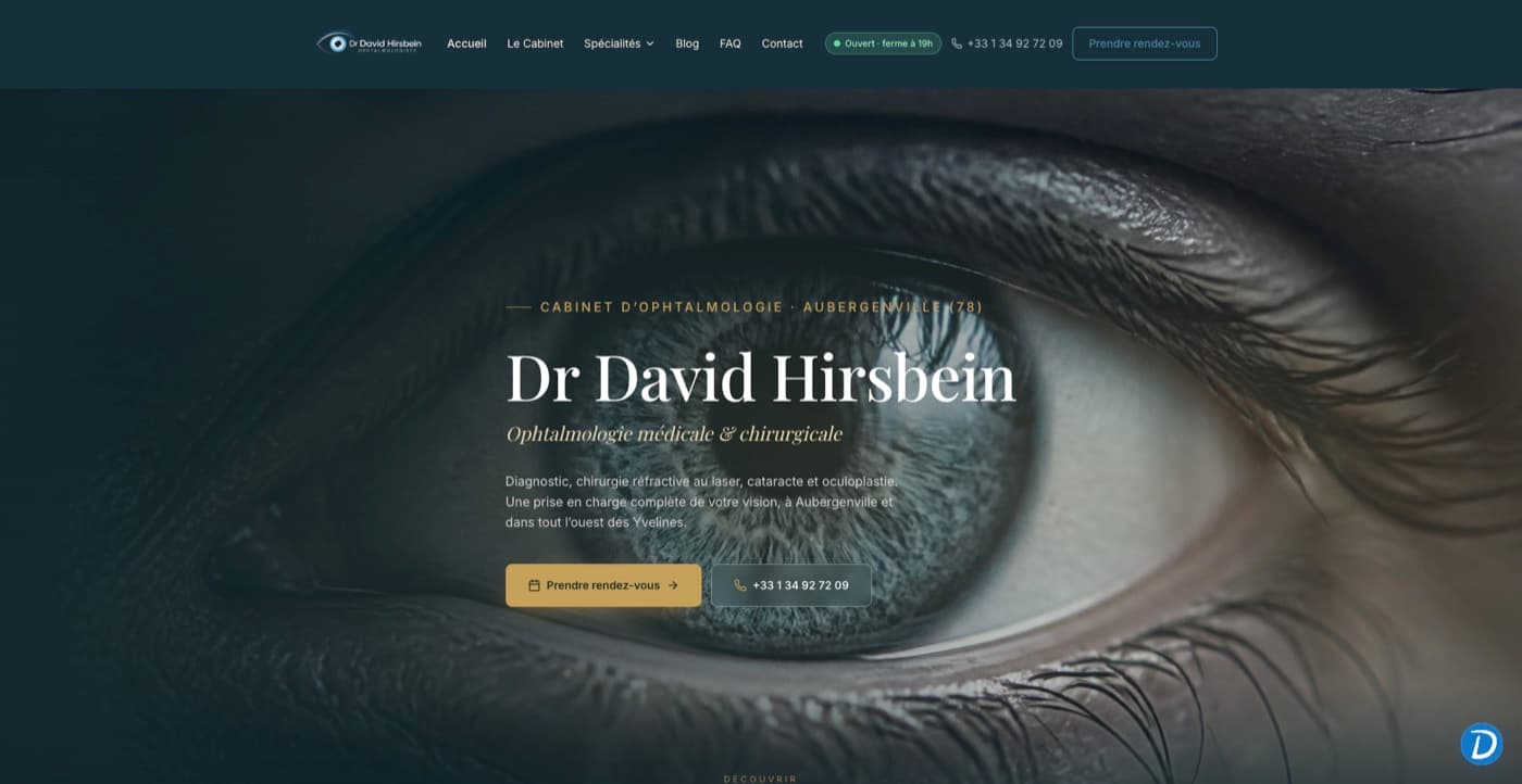 Aperçu de la page d'accueil du site de Dr David Hirsbein