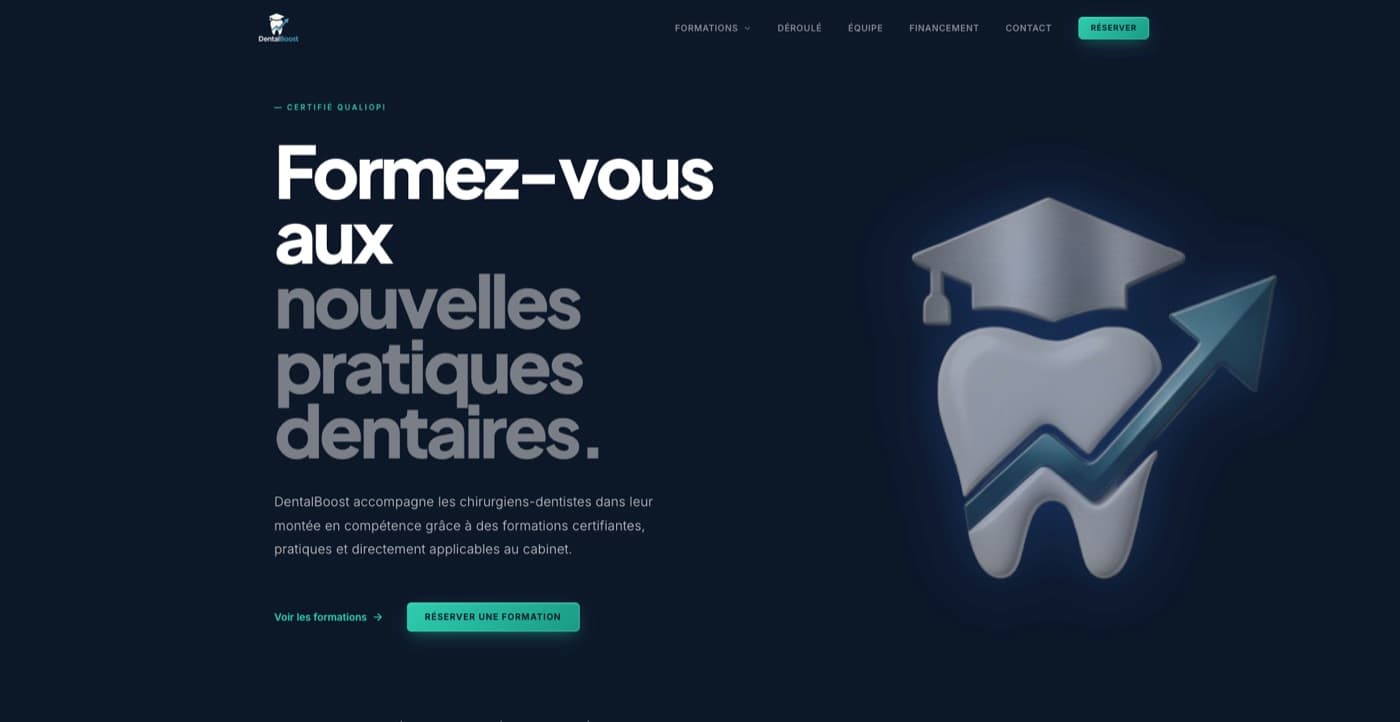 Aperçu de la page d'accueil du site de Dental Boost Formation