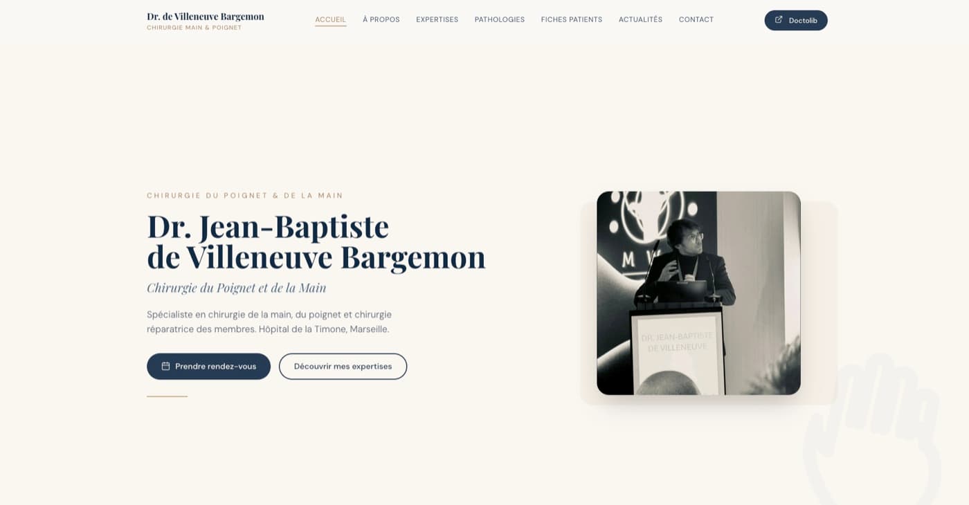 Aperçu de la page d'accueil du site de Dr Jean-Baptiste de Villeneuve Bargemon