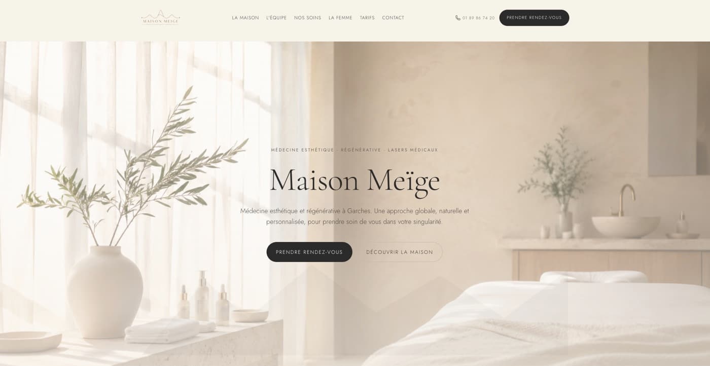 Aperçu de la page d'accueil du site de Maison Meige
