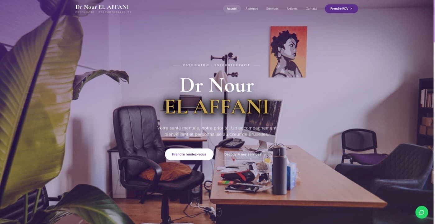 Aperçu de la page d'accueil du site de Dr Nour El Affani