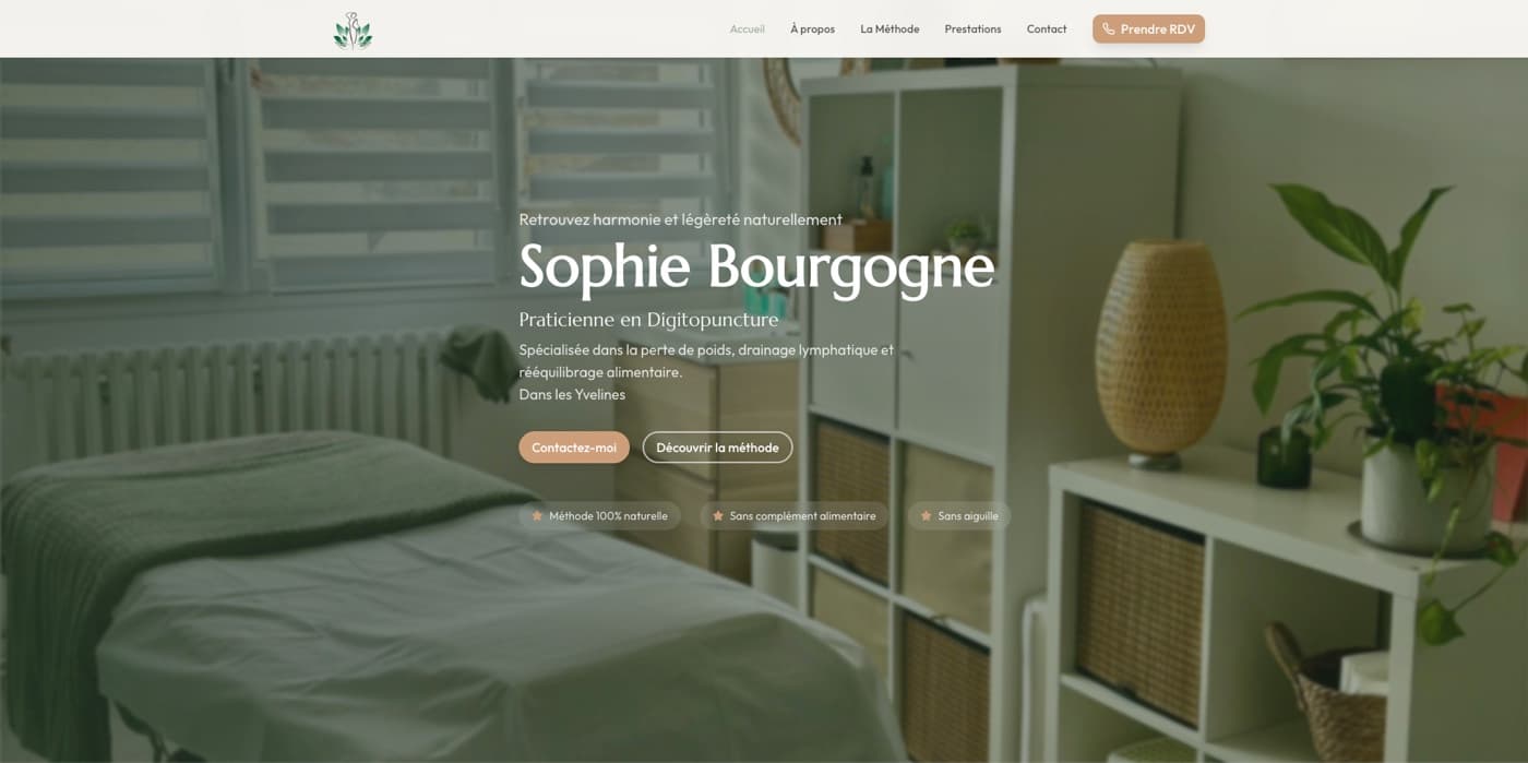 Aperçu de la page d'accueil du site de Sophie Bourgogne