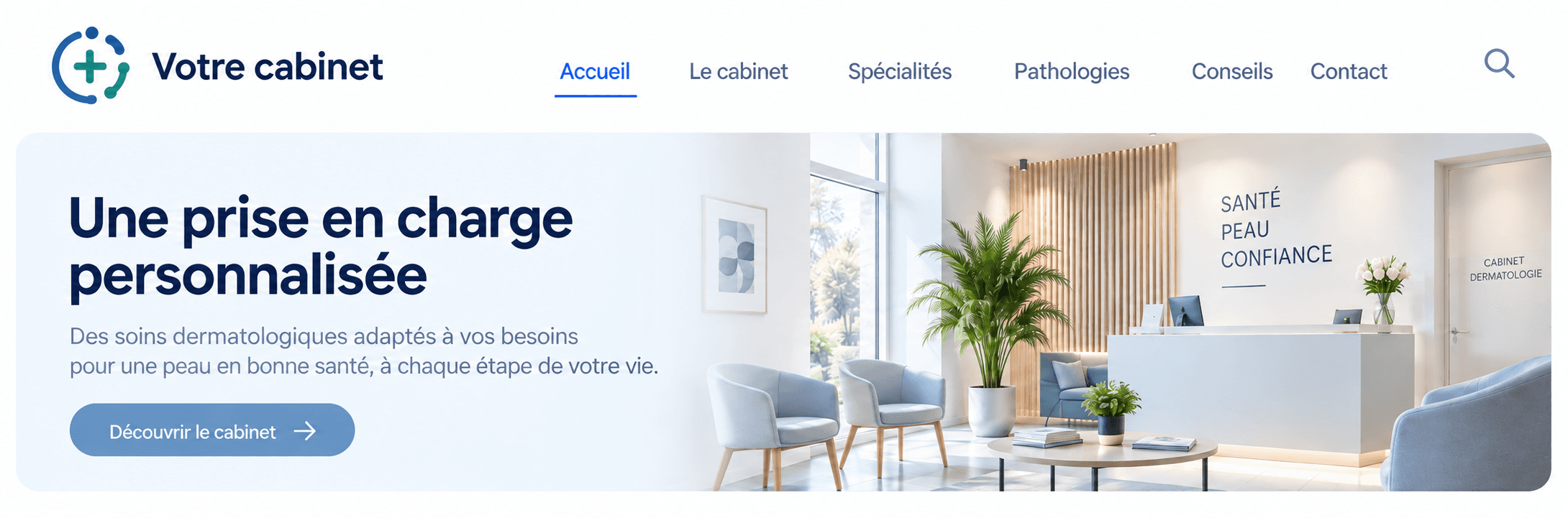 Aperçu d'un site de cabinet médical : « Votre cabinet — une prise en charge personnalisée »