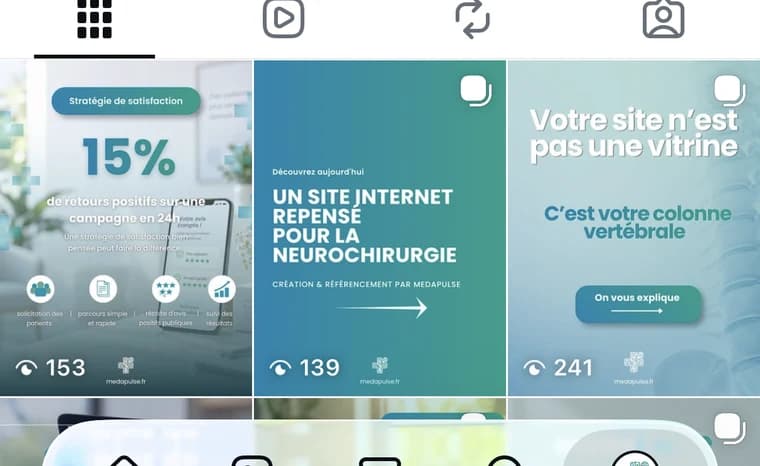 Grille de publications Instagram MedaPulse pour les professionnels de santé