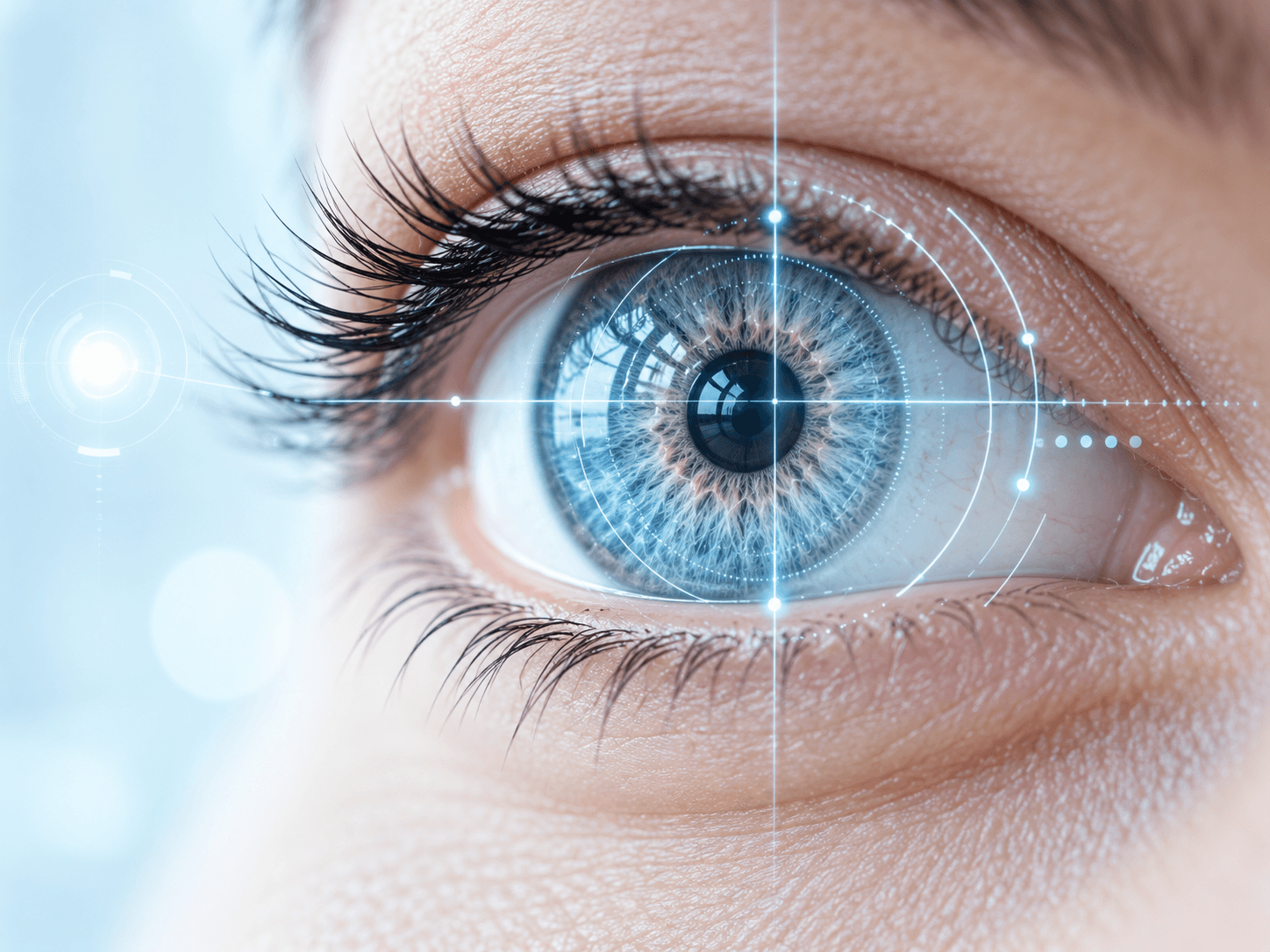 Œil avec repères numériques pour une vidéo pédagogique en ophtalmologie