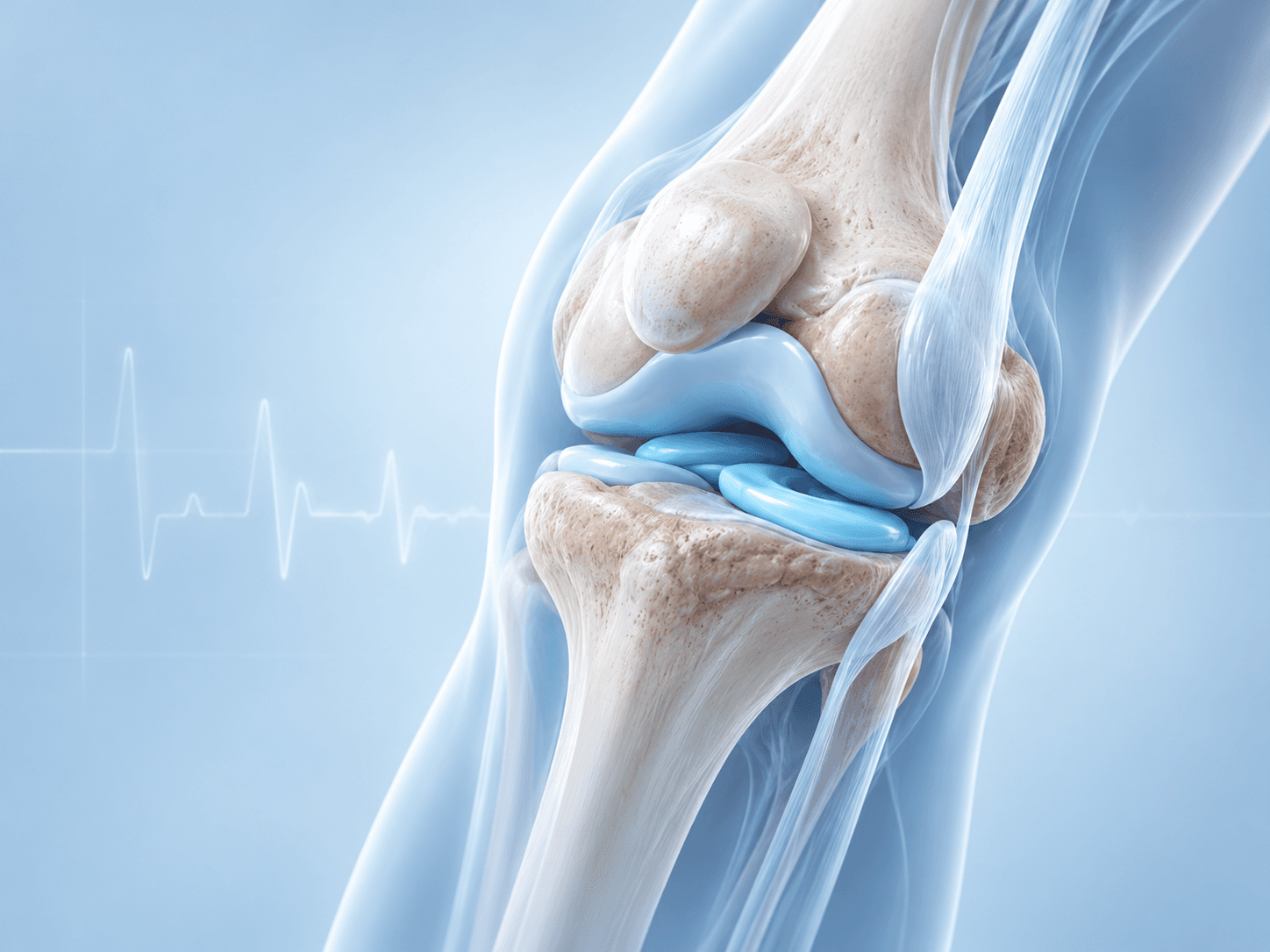 Animation 3D médicale d'un genou illustrant une pathologie orthopédique