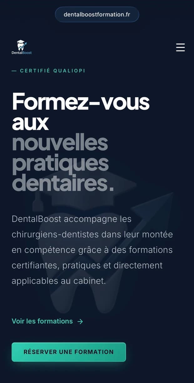 Version mobile du site de DentalBoost Formation