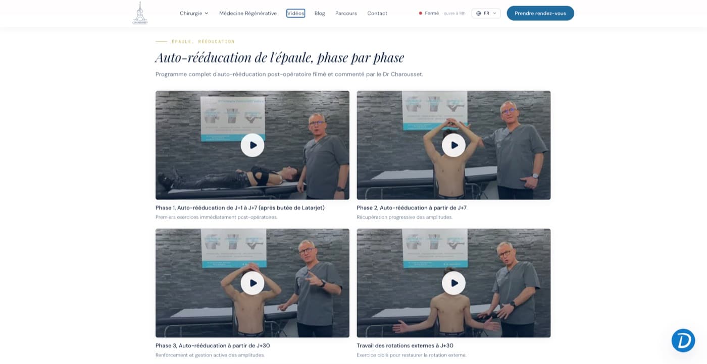 Page intérieure du site du Dr Charousset