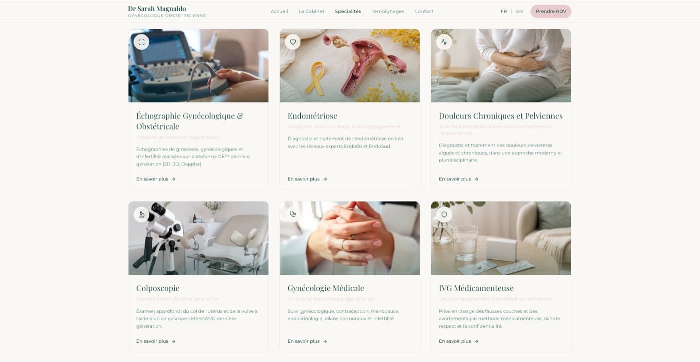 Page intérieure du site du Dr Magnaldo